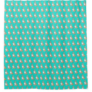 Cute Corgi Dog on Turquoise Background Shower Curtain