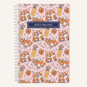 Cute Corgi Dog Pattern Cupid Bow and Arrow Heart Notebook