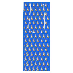 Cute Corgi Dog Pattern on Blue Background Wine Gift Bag
