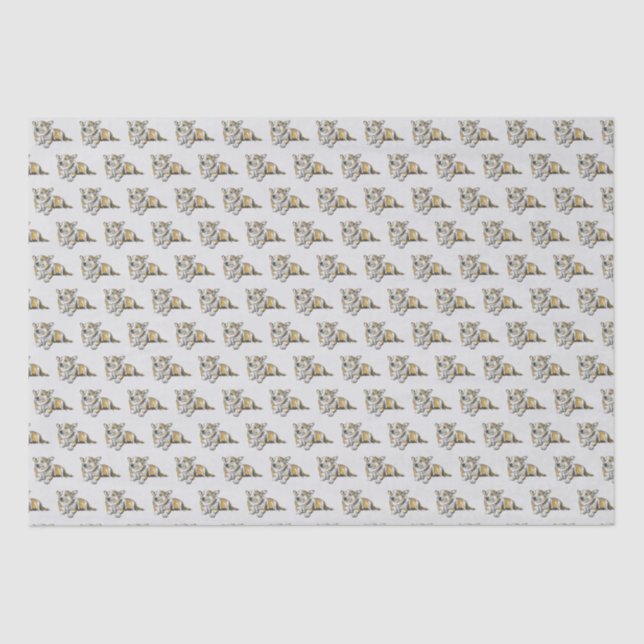 Cute Corgi Dog Pattern on Grey Background Tissue Paper (Front)