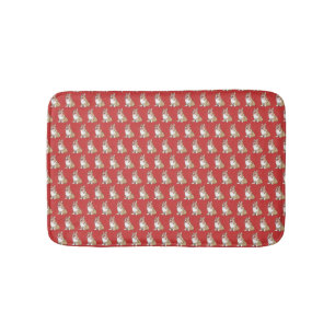 Cute Corgi Dog Pattern on Red Background Bath Mat