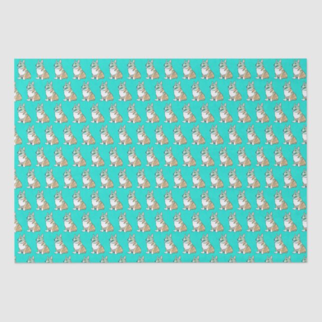 Cute Corgi Dog Pattern on Turquoise Background Tissue Paper (Front)
