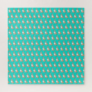 Cute Corgi Dog Pattern Turquoise Background Jigsaw Puzzle