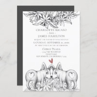 Cute Corgi Dog Pencil Drawing Wedding
