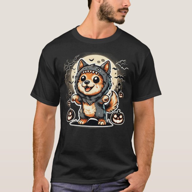 Cute Corgi Dog Puppy Halloween Werewolf Costume Ki T-Shirt (Front)
