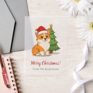 Cute Corgi Dog Red Hat with Christmas Tree Insert Vellum Invitations