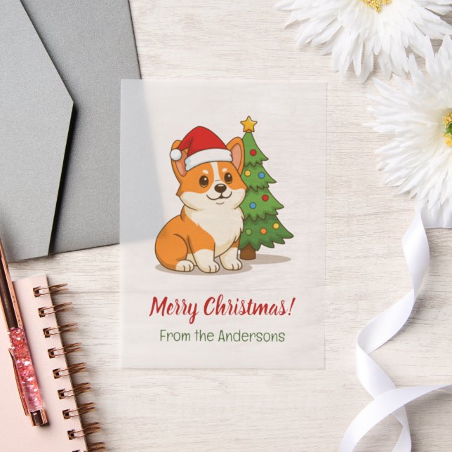 Cute Corgi Dog Red Hat with Christmas Tree Insert Vellum Invitations (Wedding)