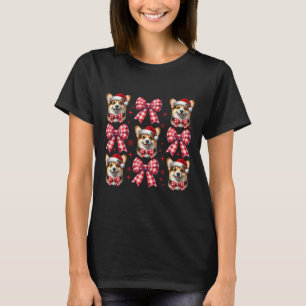 Cute Corgi Dog Red Plaid Coquette Bow Christmas Fo T-Shirt