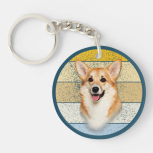Cute Corgi Dog Retro Background Key Ring