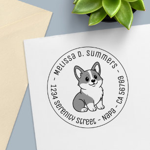 Cute Corgi Dog Round Address Self-inking Stamp