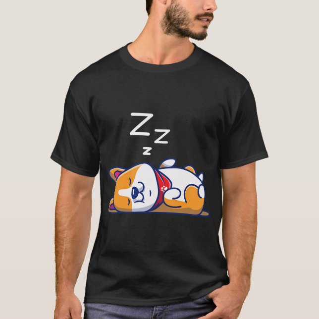 Cute Corgi Dog Sleeping Lying on Back T-Shirt (Front)