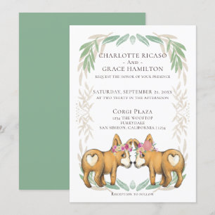 Cute Corgi Dog Two Brides Gay Wedding Invitation