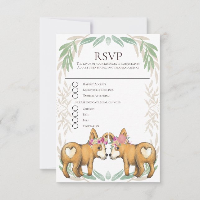 Cute Corgi Dog Two Brides Gay Wedding RSVP (Front)