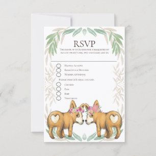 Cute Corgi Dog Two Brides Gay Wedding RSVP Card