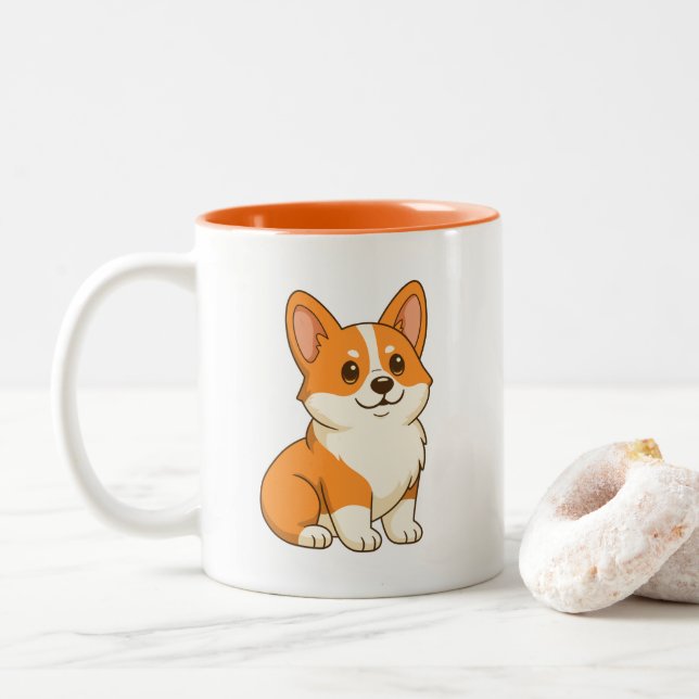 Cute Corgi Dog Two-Tone Coffee Mug (With Donut)