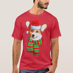 Cute Corgi Dog Wearing Red Santa Hat  T-Shirt