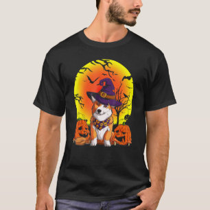 Cute Corgi Dog Witch Halloween Costume Dog T-Shirt