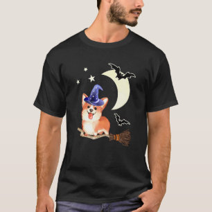Cute Corgi Dog With Moon Halloween T-Shirt