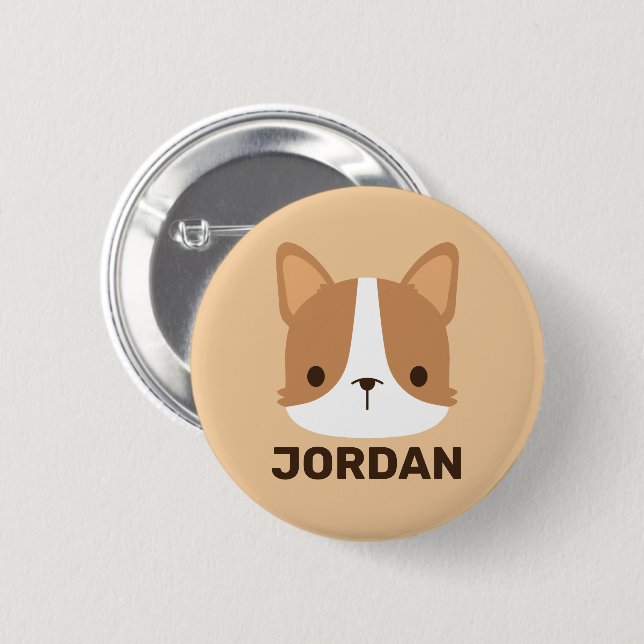 Cute Corgi Dog with Personalised Name  6 Cm Round Badge (Front & Back)