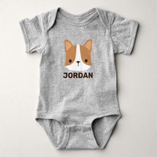 Cute Corgi Dog with Personalised Name Baby Bodysuit