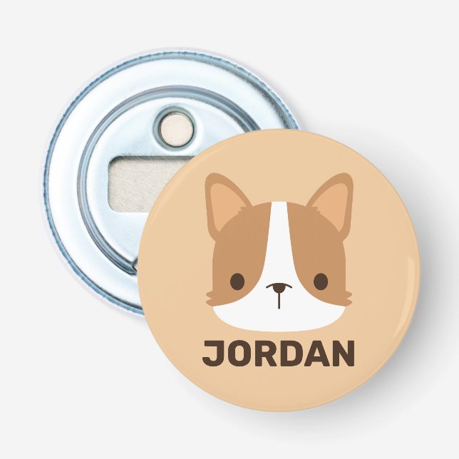 Cute Corgi Dog with Personalised Name Bottle Opener (Front)