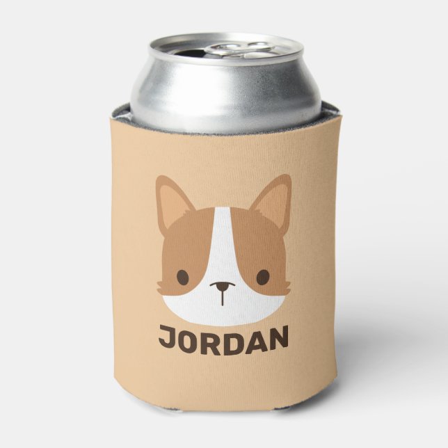 Cute Corgi Dog with Personalised Name Can Cooler (Can Front)