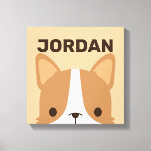 Cute Corgi Dog with Personalised Name Canvas Print