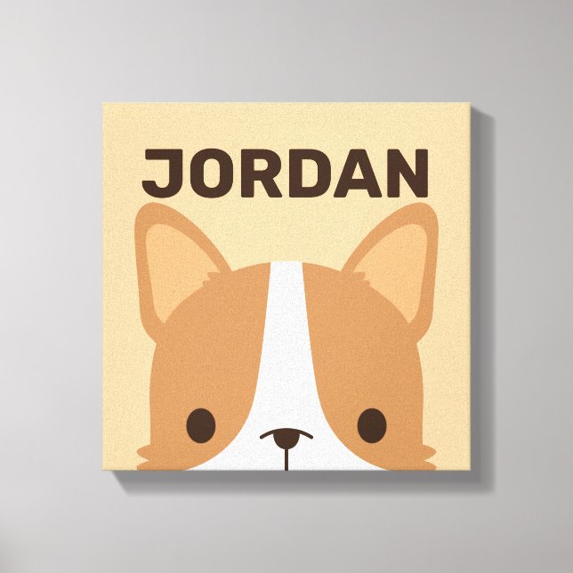 Cute Corgi Dog with Personalised Name Canvas Print (Front)