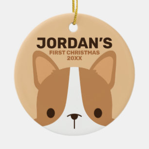 Cute Corgi Dog with Personalised Name Ceramic Tree Decoration