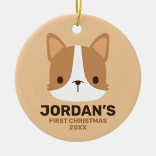 Cute Corgi Dog with Personalised Name  Ceramic Tree Decoration