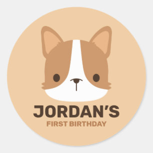 Cute Corgi Dog with Personalised Name Classic Round Sticker