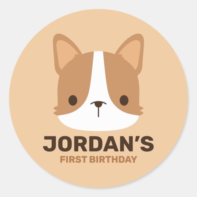 Cute Corgi Dog with Personalised Name Classic Round Sticker (Front)