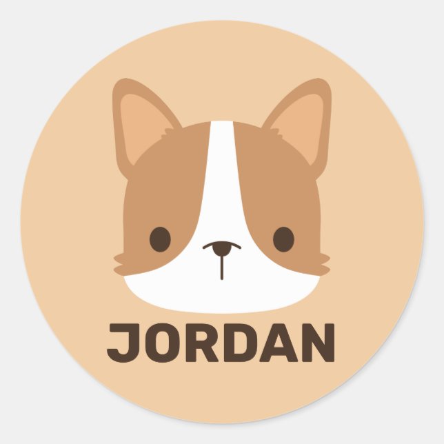 Cute Corgi Dog with Personalised Name Classic Round Sticker (Front)