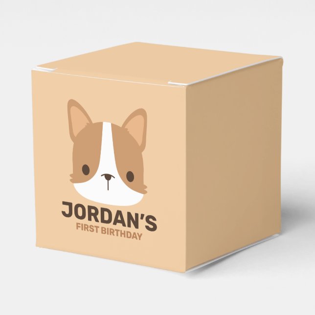 Cute Corgi Dog with Personalised Name Favour Box (Front Side)