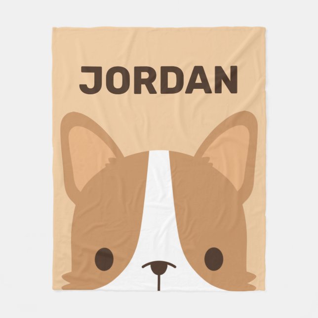 Cute Corgi Dog with Personalised Name Fleece Blanket (Front)