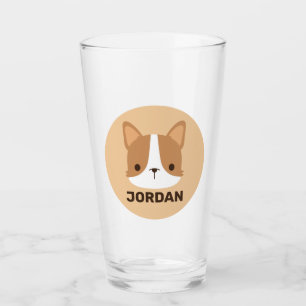 Cute Corgi Dog with Personalised Name Glass