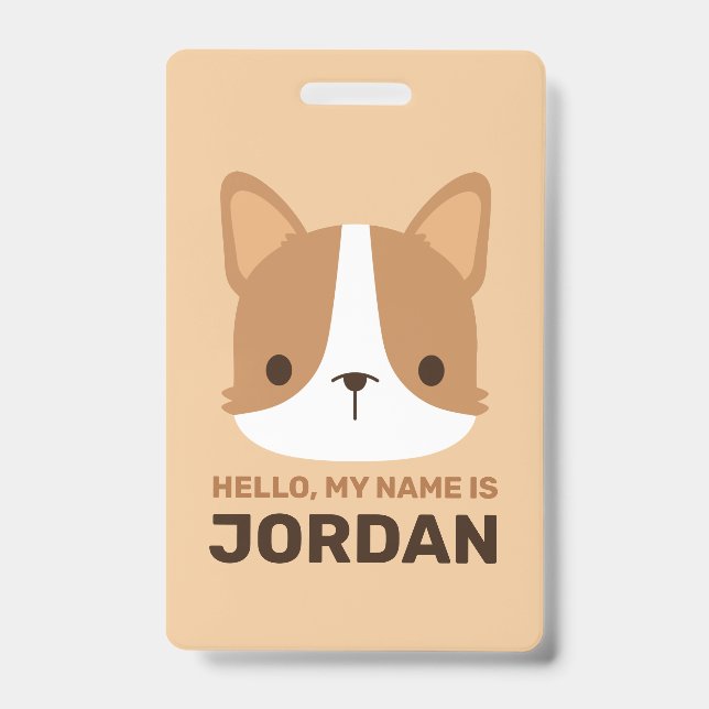 Cute Corgi Dog with Personalised Name ID Badge (Front)