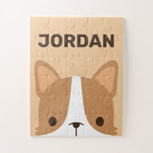 Cute Corgi Dog with Personalised Name Jigsaw Puzzle