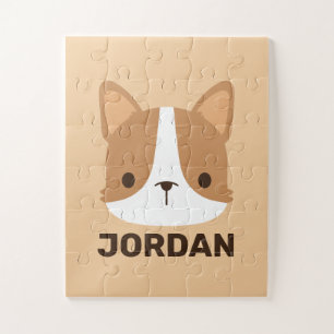 Cute Corgi Dog with Personalised Name Jigsaw Puzzle