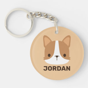 Cute Corgi Dog with Personalised Name Key Ring