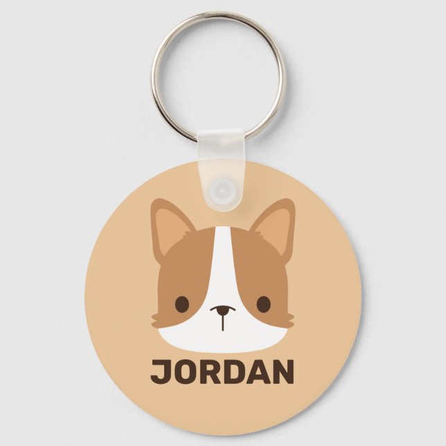 Cute Corgi Dog with Personalised Name Key Ring (Front)
