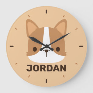 Cute Corgi Dog with Personalised Name Large Clock