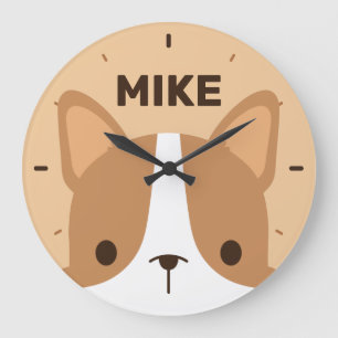 Cute Corgi Dog with Personalised Name Large Clock