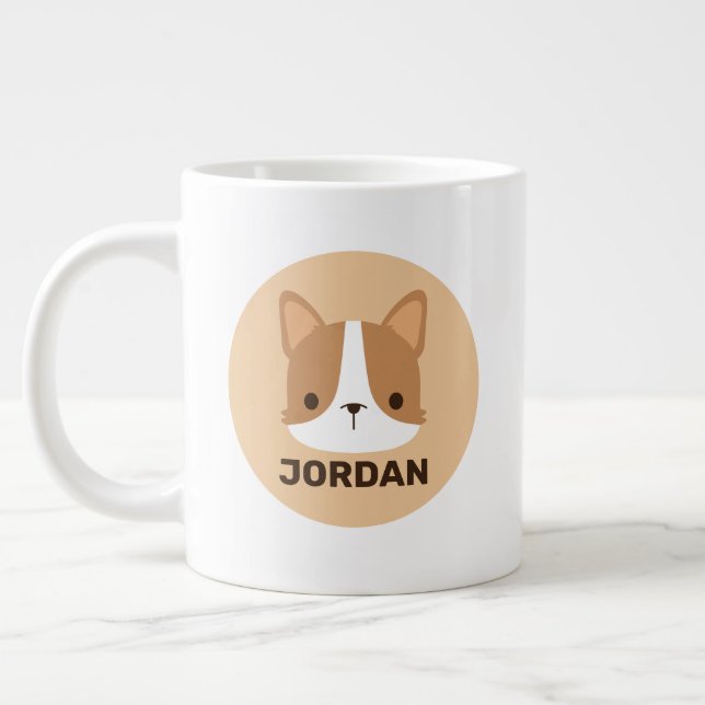 Cute Corgi Dog with Personalised Name Large Coffee Mug (Left)