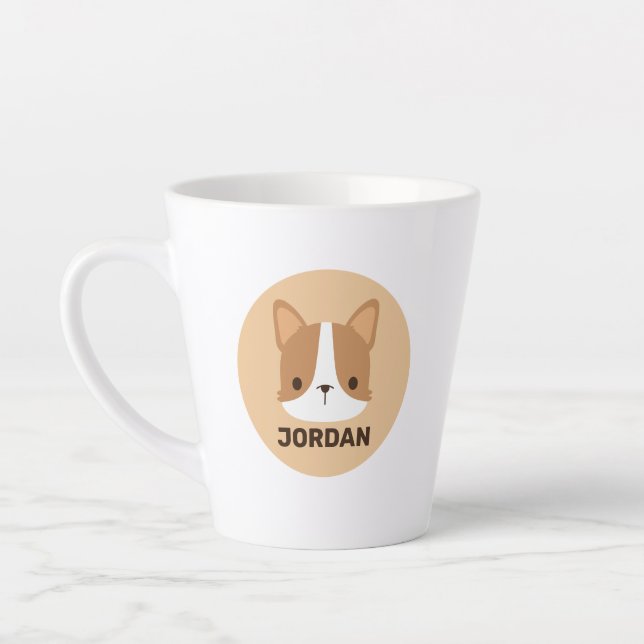 Cute Corgi Dog with Personalised Name Latte Mug (Left)