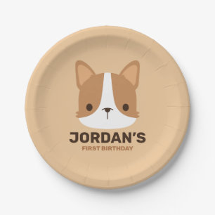 Cute Corgi Dog with Personalised Name Paper Plate