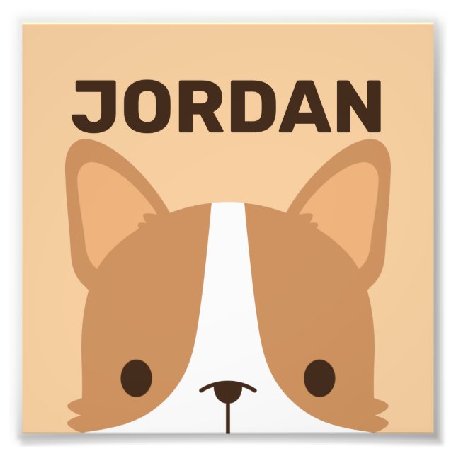 Cute Corgi Dog with Personalised Name Photo Print (Front)