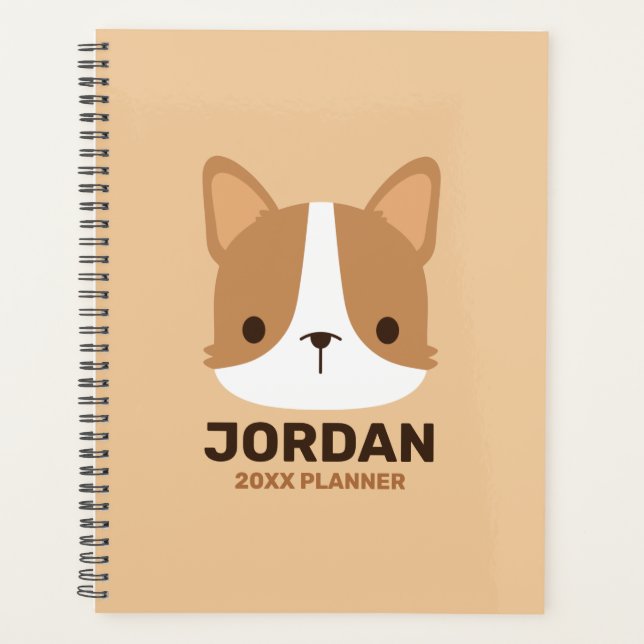 Cute Corgi Dog with Personalised Name Planner (Front)