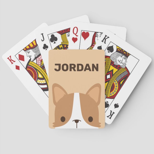 Cute Corgi Dog with Personalised Name Playing Cards (Back)