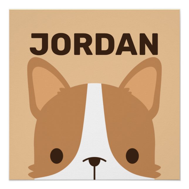 Cute Corgi Dog with Personalised Name Poster (Front)